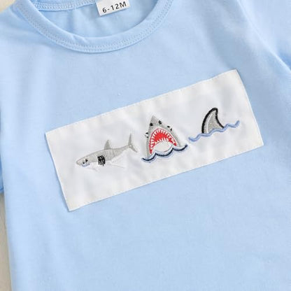 fhutpw Baby Toddler Boy Summer Clothes Embroidery Pattern Short Sleeve Tops & Casual Shorts 6 12 18 Months Outfits Sets