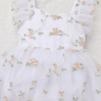 IDOPIP Floral Embroidered Baby Girl Romper Tutu Dress Princess Tulle Jumpsuit Headband Cake Smash 1st Birthday Party Outfit