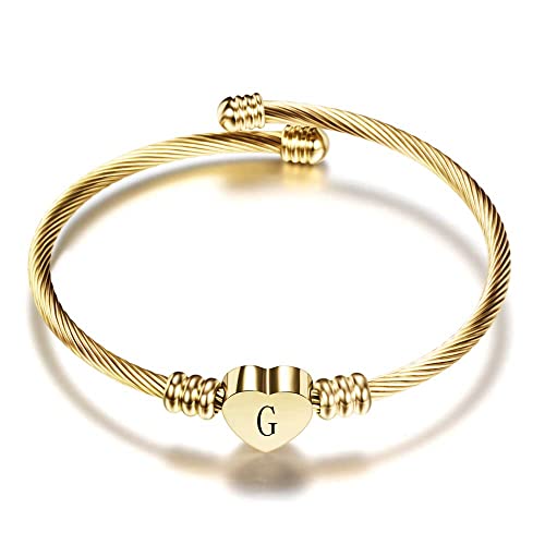 VQYSKO Gold Bracelets for Girls-A to Z Stainless Steel Heart Initial Girl Jewellery, Birthday Gifts for Girls