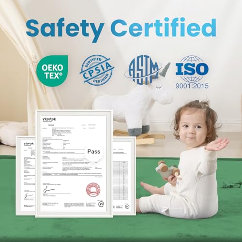 1.3" Thick Baby Play Mat,Ultra Soft Elasti-Foam 50×50 Playpen Mat for Tummy Time,Water-Repellent Coral Fleece Nursery Rug for Infants,Toddlers,Kids,Non-Slip Safe for Crawling(Light Grey)