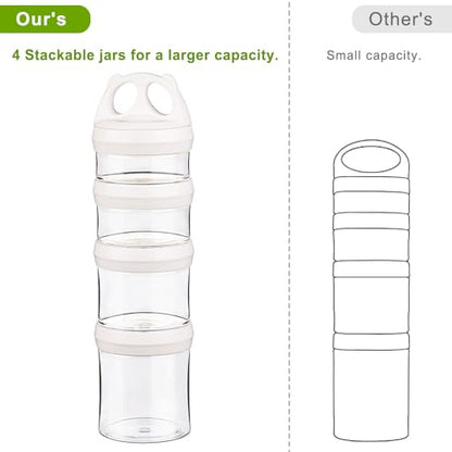SELEWARE Portable Stackable Food Storage Containers for Snacks Formula Powder and Drinks Twist Lock System Airtight Leak-proof BPA and Phthalate Free 4 Piece Jars 31oz Blue