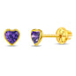 14k Yellow Gold 4mm Bezel Set Heart Cubic Zirconia Screw Back Earrings for Baby Girls, Toddlers and Young Girls - Cute Heart Earring Studs for Children with Locking Screw Backs for Kids