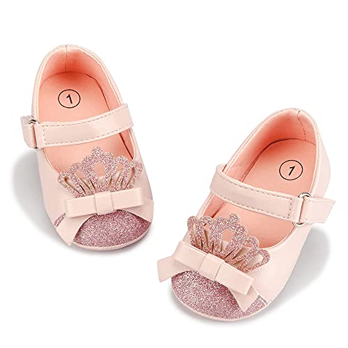 Meckior Infant Baby Girls Soft Sole Bowknot Princess Wedding Dress Mary Jane Flats Prewalker Newborn Light Baby Sneaker Shoes