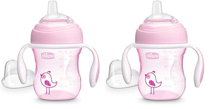 Chicco Transition Sippy Cup with Silicone Spout and Spill-Free Lid 7oz.| Calibration Markings | Removable Handles | Top-Rack Dishwasher Safe | Easy to Hold with Ergonomic Indents | Pink| 4+ Months