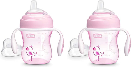 Chicco Transition Sippy Cup with Silicone Spout and Spill-Free Lid 7oz.| Calibration Markings | Removable Handles | Top-Rack Dishwasher Safe | Easy to Hold with Ergonomic Indents | Pink| 4+ Months
