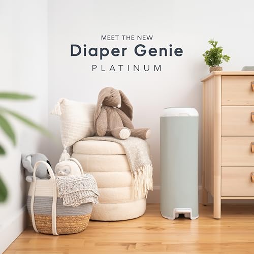 Diaper Genie Platinum Pail Gift Set, Lily White, Made of Durable Stainless Steel and Includes 2 Easy Roll Refills with 18 Bags and 30 Bags
