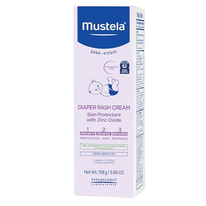 Mustela Baby Diaper Rash Cream 123 - Skin Protectant with Zinc Oxide - Fragrance Free & Paraben Free - with 98% Natural Ingredients - Various Packaging