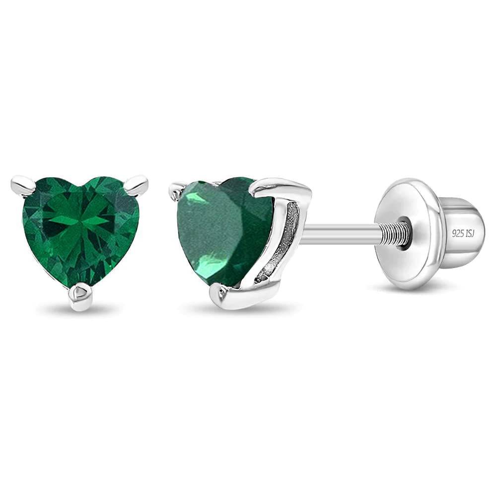 925 Sterling Silver Girls CZ Heart Hypoallergenic Safety Screw Back Earrings - Adorable 5mm Heart Earrings for Young Girls - Great Jewelry for Everyday Wear for Toddlers to Teens