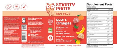 SmartyPants Kids Multivitamin Gummies: Omega 3 Fish Oil (EPA/DHA), Vitamin D3, C, Vitamin B12, B6, A, K & Zinc for Immune Support, Biotin, Gluten Free, Three Fruit Flavors, 120 Count (30 Day Supply)