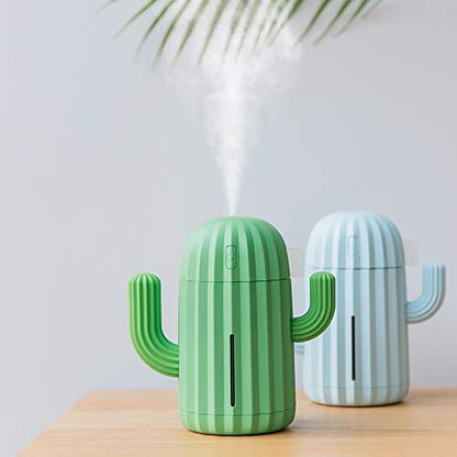 Mini Humidifier Single Room Humidifiers with Night Light Portable Cactus Air humidifier for for Yoga, Office, spa, Bedroom，Baby Room，Silica Gel Diffuser for tap Water only (Blue)