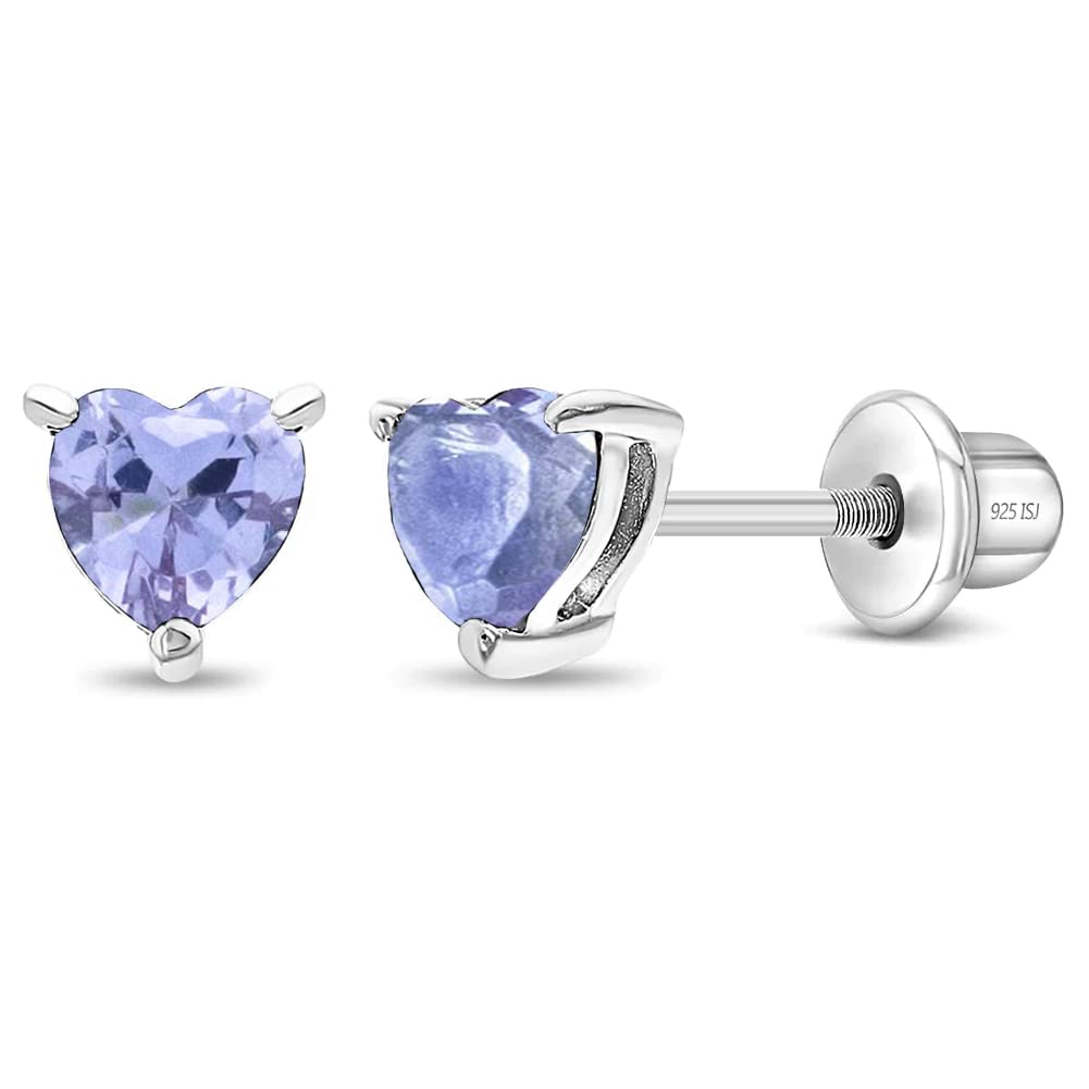 925 Sterling Silver Girls CZ Heart Hypoallergenic Safety Screw Back Earrings - Adorable 5mm Heart Earrings for Young Girls - Great Jewelry for Everyday Wear for Toddlers to Teens