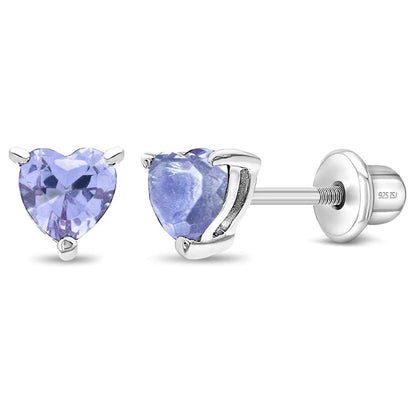 925 Sterling Silver Girls CZ Heart Hypoallergenic Safety Screw Back Earrings - Adorable 5mm Heart Earrings for Young Girls - Great Jewelry for Everyday Wear for Toddlers to Teens