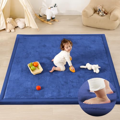 1.3" Thick Baby Play Mat,Ultra Soft Elasti-Foam 50×50 Playpen Mat for Tummy Time,Water-Repellent Coral Fleece Nursery Rug for Infants,Toddlers,Kids,Non-Slip Safe for Crawling(Light Grey)