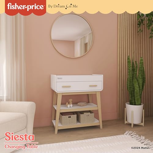 Fisher-Price Iris/Siesta Changing Table by Dream On Me, Blush Pink, JPMA & Greenguard Gold Certified, with a Bottom Closed Drawer and Two Open Shelves for Storage