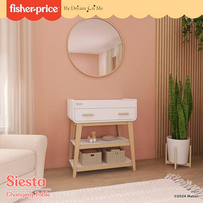 Fisher-Price Iris/Siesta Changing Table by Dream On Me, Blush Pink, JPMA & Greenguard Gold Certified, with a Bottom Closed Drawer and Two Open Shelves for Storage