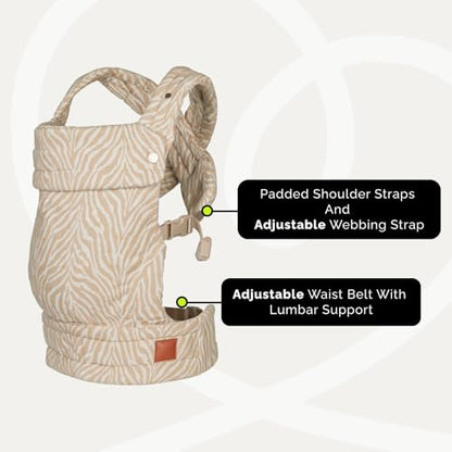 Baby Carrier for Newborns to Toddlers | Cozy Wrap with Lumbar Support | Soft Fabric, 7-35lbs Adjustable Fit | Brown Zebra Pattern