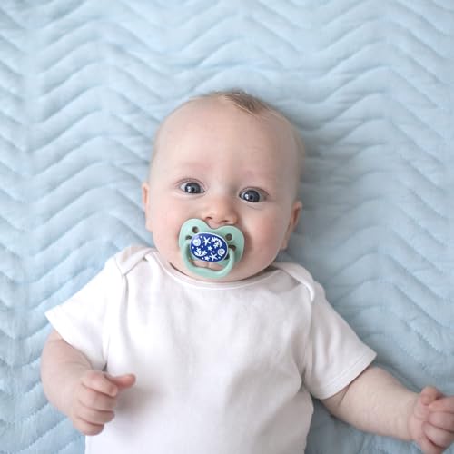 Dr. Brown's Advantage Glow-in-the-Dark Baby Pacifier, Fully Symmetrical Soother with Soft Silicone Bulb, Lavender Love-Coral Ocean, 0-6m, BPA Free, 4 Pack