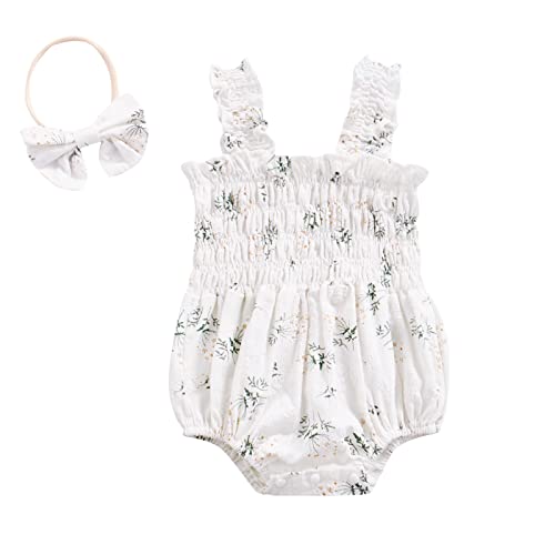 Newborn Baby Girl Bodysuit Sleeveless Halter Frill Romper One-piece Jumpsuit with Headband Summer Clothes Set