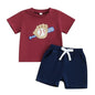 Toddler Baby Boy Baseball Outfit Short Sleeve T-shirt and Drawstring Shorts 2 Piece Baseball Clothing Sets