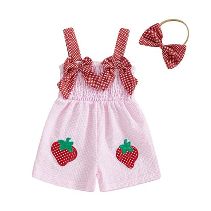 Boho Baby Girl Clothes Summer Toddler Tank Romper Sleeveless Bowknot Ruffle Overalls Jumpsuit Shorts With Headband