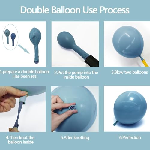 Dusty Blue Balloon Garland Double Stuffed Slate Pastel Blue White Sand Pearl Balloon Arch Kit for Baby Shower Birthday Bridal Shower Wedding Graduation Party Decorations