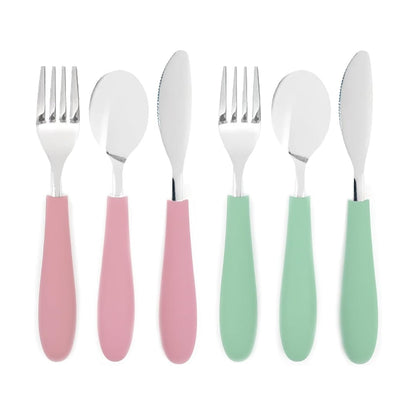 Elk and Friends Kids Silverware with Silicone Handle | Childrens Safe Flatware | Kids Utensils | Spoon + Fork + Knife set | 4 years+ | 6 Pieces