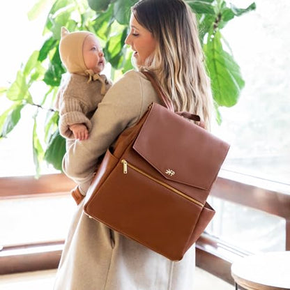 Freshly Picked Classic II Diaper Bag Backpack, Wipeable Vegan Leather With Changing Pad (Sage Green V2)