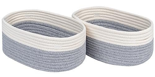 CubesLand Off White Small Storage Baskets for Shelves, Closet Organization Storage Bins Empty Gift Basket Baby Nursery Woven Baskets for Organizing, Rectangular Clothes Closet Shelves Baskets 3 Packs