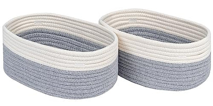 CubesLand Off White Small Storage Baskets for Shelves, Closet Organization Storage Bins Empty Gift Basket Baby Nursery Woven Baskets for Organizing, Rectangular Clothes Closet Shelves Baskets 3 Packs