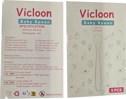 Vicloon Baby Silicone Spoons, 5 PCS Toddler Training Feeding Spoons, Soft Tip BPA Free Gum-Friendly, Dishwasher & Boil-Proof