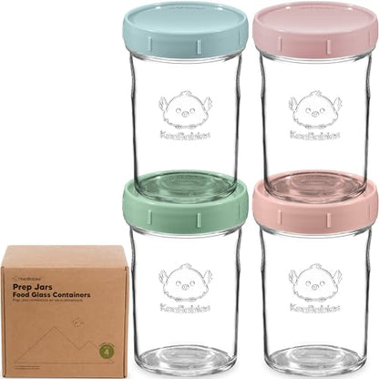 KeaBabies 4pk 8oz & 4pk 4oz Glass Baby Food Containers with Lids - Leak-Proof,Microwavable Small Glass Jars,Baby Purees & Toddler Snack Storage Containers,BPA-Free,Dishwasher & Freezer Safe(Musk Dusk)