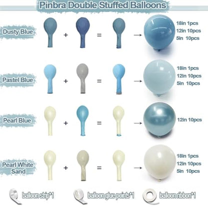 Dusty Blue Balloon Garland Double Stuffed Slate Pastel Blue White Sand Pearl Balloon Arch Kit for Baby Shower Birthday Bridal Shower Wedding Graduation Party Decorations
