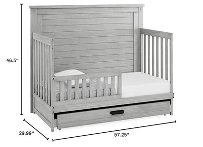 Delta Children Simmons Kids Caden 6-in-1 Convertible Crib with Trundle Drawer, Greenguard Gold Certified, Rustic Mist