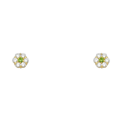 14k Yellow Gold Flower Stud Earrings with Screw Back - 12 Different Color Available