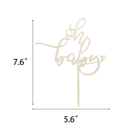 Wooden Oh Baby Cake Topper, New Baby Photo Booth Props, Wooden Cake Topper for Baby Shower or Birthday Decorations (Design02)