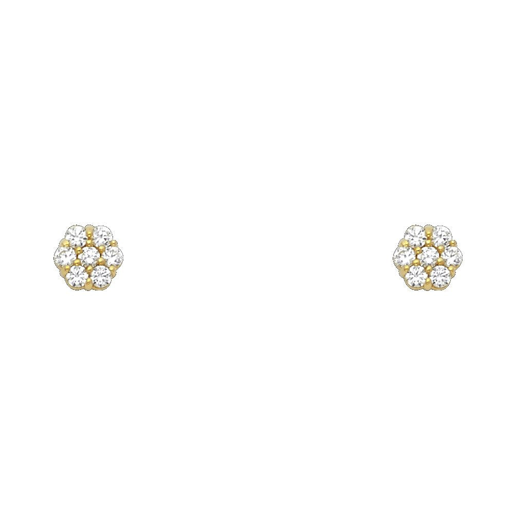 14k Yellow Gold Flower Stud Earrings with Screw Back - 12 Different Color Available