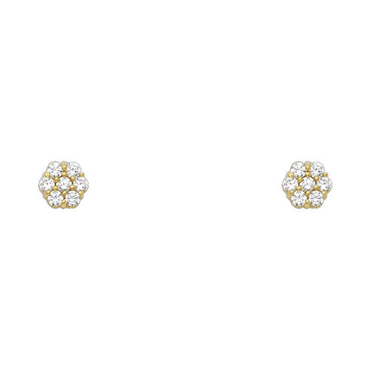 14k Yellow Gold Flower Stud Earrings with Screw Back - 12 Different Color Available