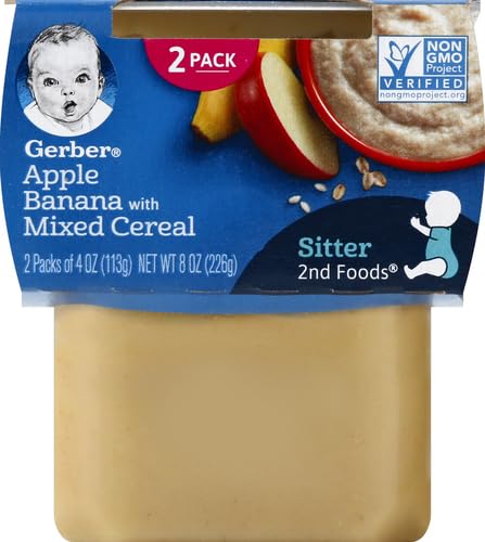 Gerber Nature Fruits Apples Bananas & Cereal, 4 Oz, 2 Ct Tubs