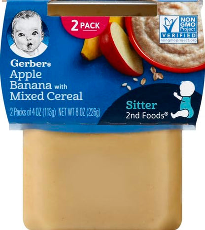 Gerber Nature Fruits Apples Bananas & Cereal, 4 Oz, 2 Ct Tubs