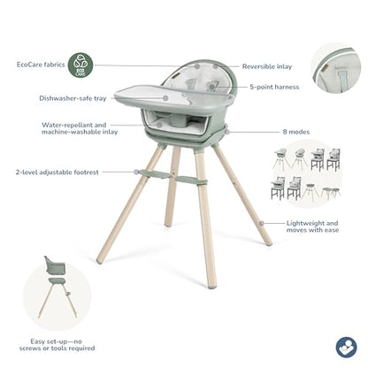 Maxi-Cosi Moa 8-in-1 High Chairs for Babies and Toddlers, Machine Washable Infant High Chair, Compact, Convertible High Chair Lightweight Design, Classic Slate