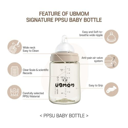 PPSU All in One Baby Bottle, PPSU Baby Bottle for Breastfeeding Babies, Anti-Colic Wide-Neck Non-Tip Stable Base, Easy to Clean Natural Baby Bottle 200ml, 6.76oz, Nipple S Level(0~3M) (Beige)