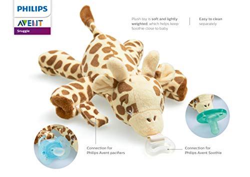Philips AVENT Soothie Snuggle Pacifier Holder with Detachable Pacifier, 0m+, Giraffe, SCF347/01-1 Count (Pack of 1)