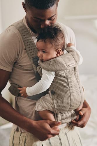 BabyBjörn Baby Carrier Mini, 3D Jersey, Light Beige | Newborn Carrier (7-25 lbs), Ergonomic, Easy-to-Use
