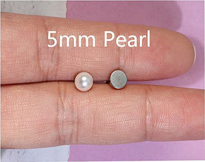6mm Pearl Stud Earrings Flat Screw Back,14K Gold Pearl Cartilage Helix Earrings Hypoallergenic 316L Surgical Steel Piercing Jewelry Gift for Girls Women Toddlers(6mm Pearl, Gold)