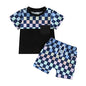 Toddler Baby Boy Summer Clothes Set Short Sleeve Checkered Tops & Shorts Novelty Color Block Outfits