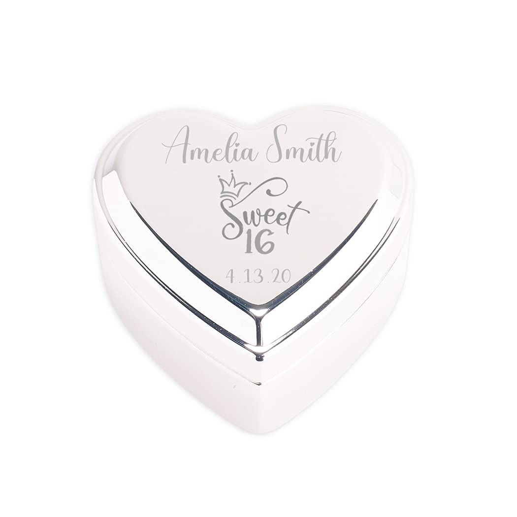 Cherished Moments Personalized Heart Jewelry Keepsake Box with Custom Engraved Cross and Name for Baby Baptism Gift for Girls, Silver Toned