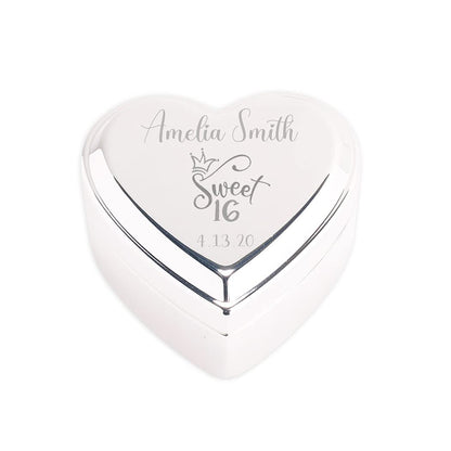 Cherished Moments Personalized Heart Jewelry Keepsake Box with Custom Engraved Cross and Name for Baby Baptism Gift for Girls, Silver Toned