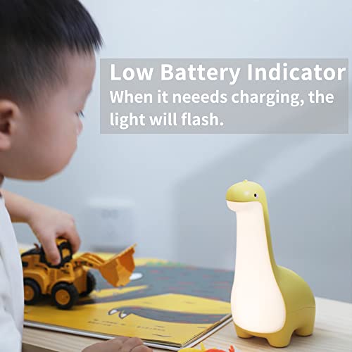 Cute Dinosaur Night Light, Brightness Adjustable Baby Bedside Night Lamp USB Recharging, Nursery Room Decor Kids Toddlers Night Light, Dinosaur Gifts for Birthday, Christmas, Green