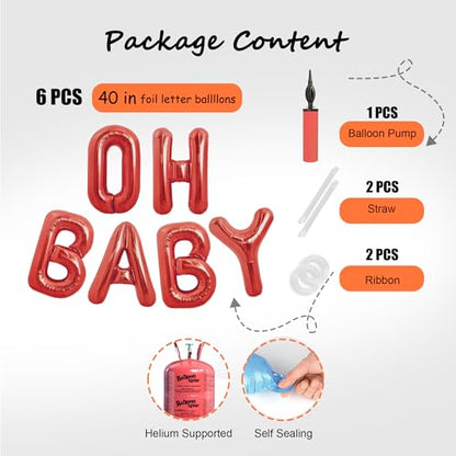 40 Inch Oh Baby Balloon, Shower Decorations, Large Sign for Backdrop, Shiny Banner for Gender Reveal Party Supplies (Gold)