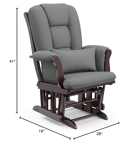 Storkcraft Tuscany Custom Glider and Ottoman with Free Lumbar Pillow (White/Slate Gray Swirl) - Cleanable Upholstered Comfort Rocking Nursery Chair with Ottoman